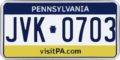 PA license plate JVK0703