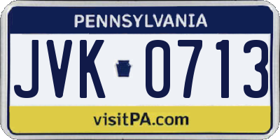 PA license plate JVK0713