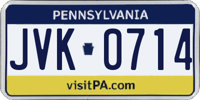 PA license plate JVK0714