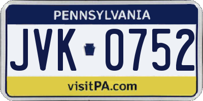 PA license plate JVK0752