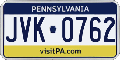 PA license plate JVK0762