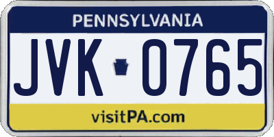 PA license plate JVK0765