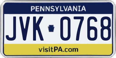 PA license plate JVK0768