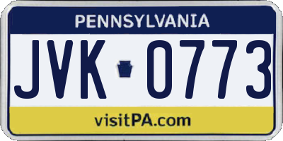 PA license plate JVK0773
