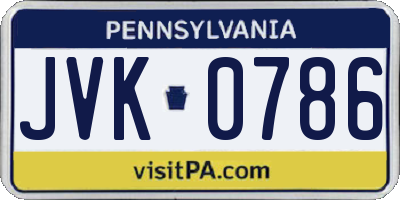 PA license plate JVK0786