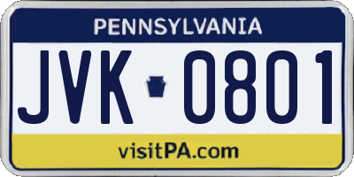 PA license plate JVK0801
