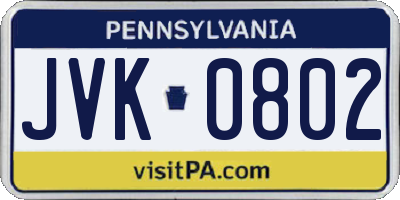 PA license plate JVK0802