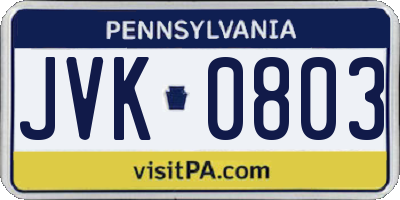 PA license plate JVK0803