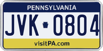 PA license plate JVK0804