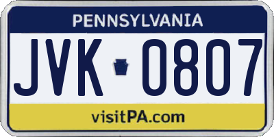 PA license plate JVK0807