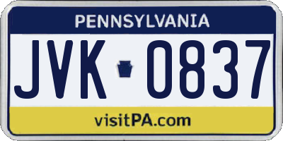 PA license plate JVK0837
