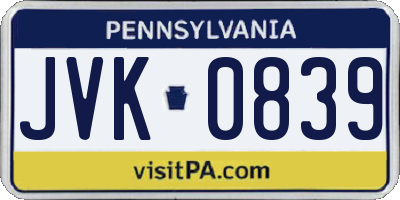PA license plate JVK0839