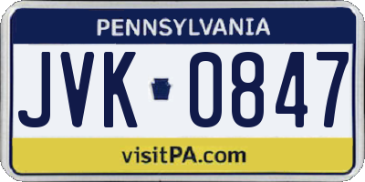 PA license plate JVK0847