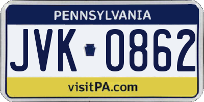 PA license plate JVK0862