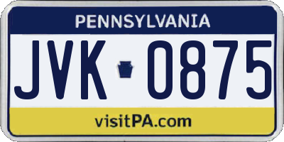 PA license plate JVK0875
