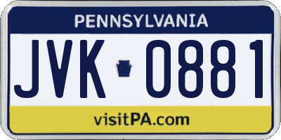 PA license plate JVK0881