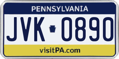PA license plate JVK0890