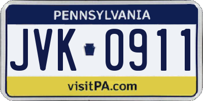 PA license plate JVK0911