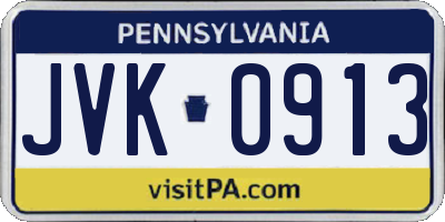 PA license plate JVK0913