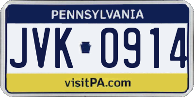 PA license plate JVK0914
