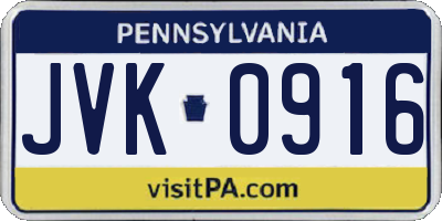 PA license plate JVK0916
