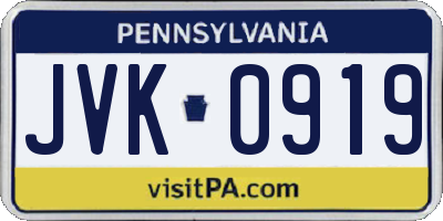 PA license plate JVK0919