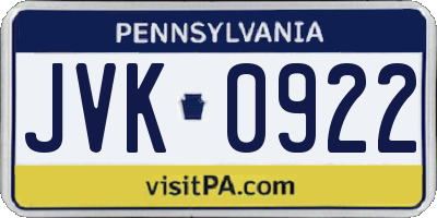 PA license plate JVK0922
