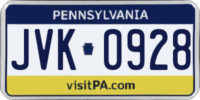 PA license plate JVK0928