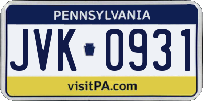 PA license plate JVK0931