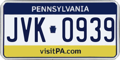PA license plate JVK0939