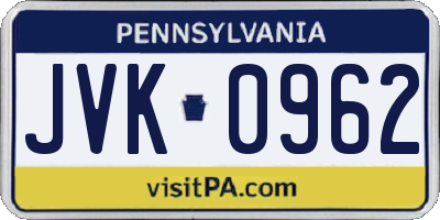 PA license plate JVK0962