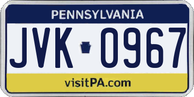 PA license plate JVK0967