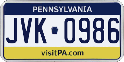 PA license plate JVK0986