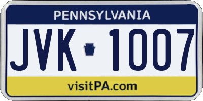 PA license plate JVK1007