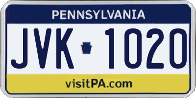 PA license plate JVK1020