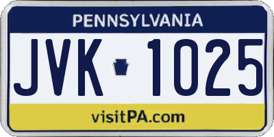 PA license plate JVK1025