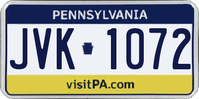 PA license plate JVK1072