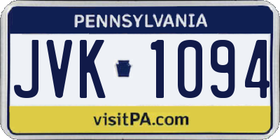 PA license plate JVK1094
