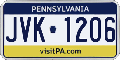 PA license plate JVK1206