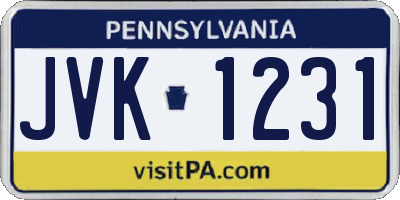 PA license plate JVK1231