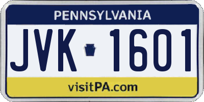PA license plate JVK1601