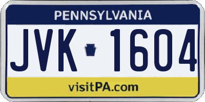 PA license plate JVK1604