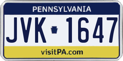 PA license plate JVK1647
