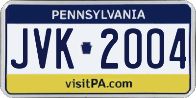 PA license plate JVK2004