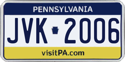 PA license plate JVK2006