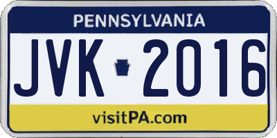 PA license plate JVK2016