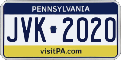 PA license plate JVK2020