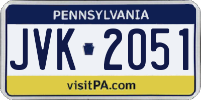 PA license plate JVK2051