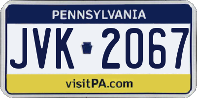 PA license plate JVK2067