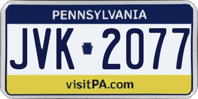 PA license plate JVK2077